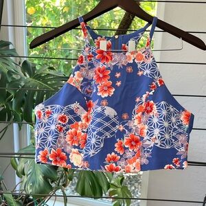 MINKPINK Floral High Neck Crop Top - Size M
